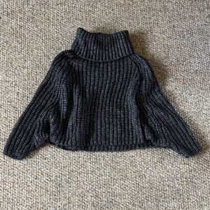 Uterque Metallic Silver and Black Charcoal Alpaca Blend Turtleneck Sweater